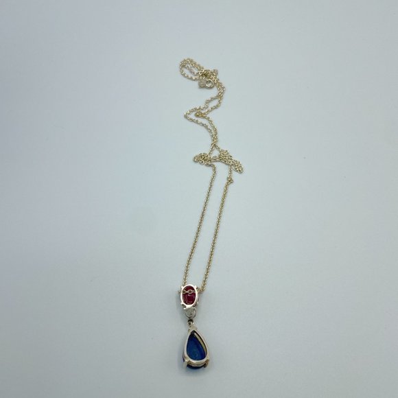 Sapphire and Ruby Sterling Silver Jewelry Set Necklace, Earrings, Ring - Picture 5 of 7